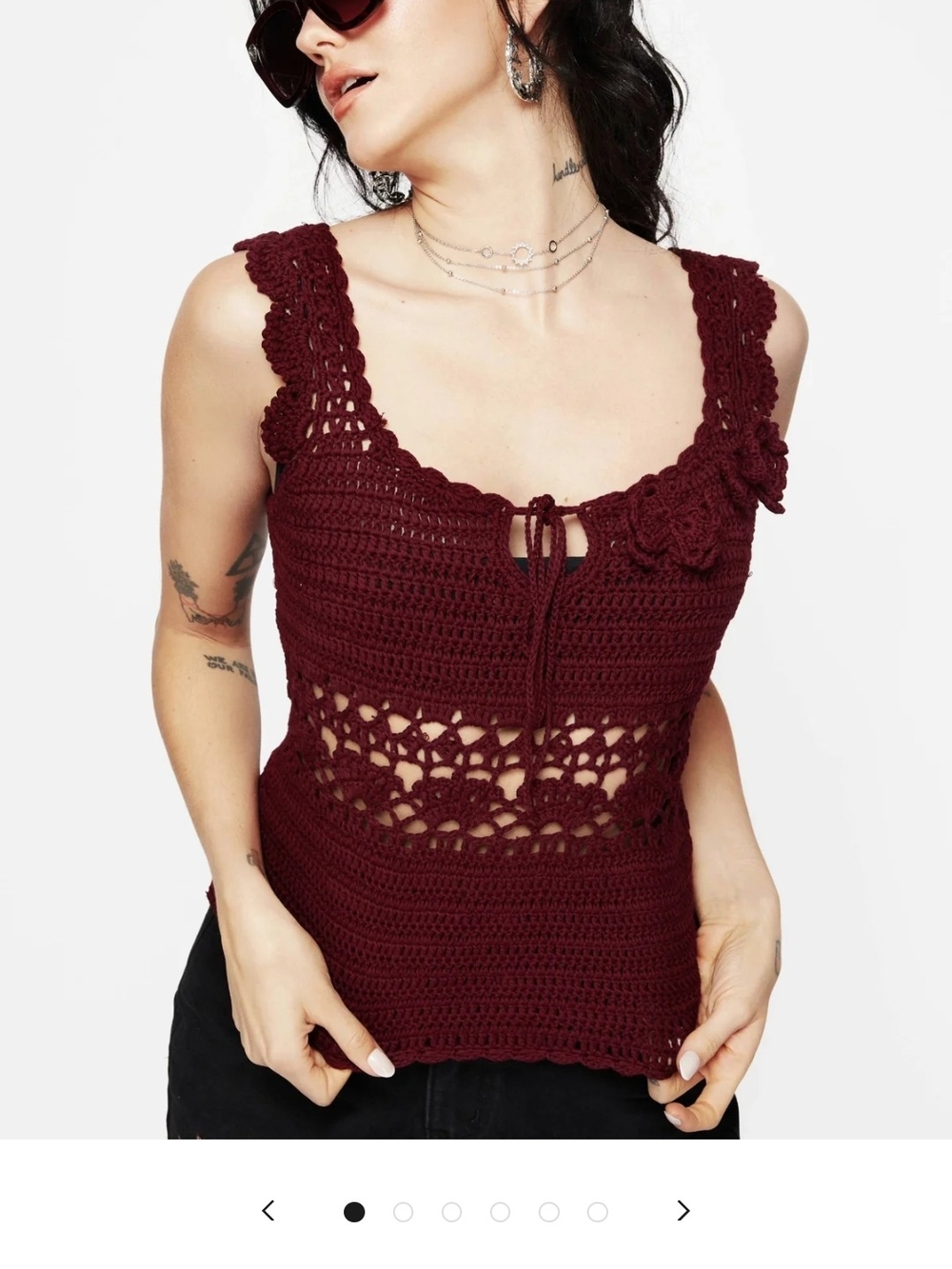 Disturbia Burgundy Crochet Tank Top